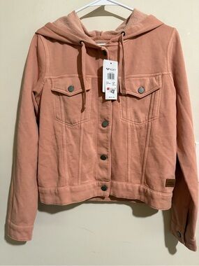 Roxy Hooded Button-Up Jacket in Dusty Rose